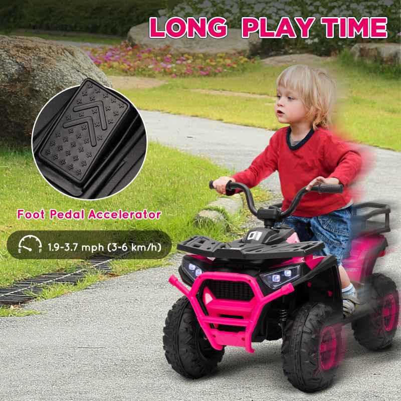 AIYAPLAY 12V Kids Electric Ride on ATV, Battery Powered Quad Bike with 4 Suspension Wheels, Forward Reverse Function, Headlights, Music, Storage Basket, for Ages 3-5 Years, Pink