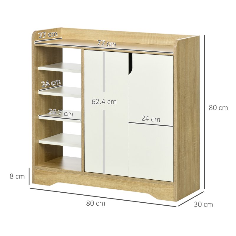 HOMCOM Shoe Cabinet with 4-tier Double Door Cupboard and 5-tier Open Shelves, 13 Pair Shoe Storage Organizer with Removable Shelves for Entryway, Hallway, Natural and White