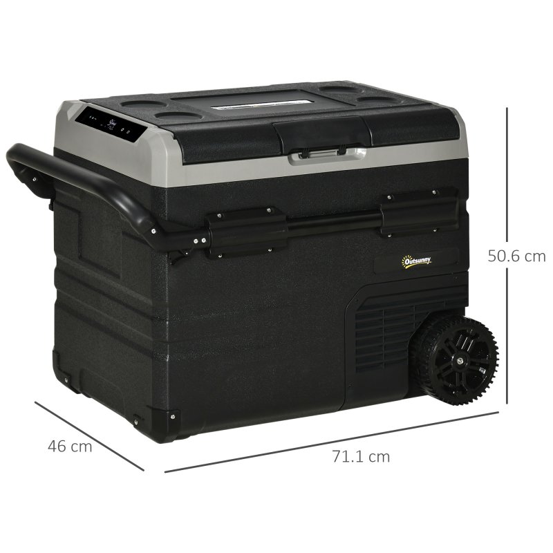 Outsunny 50L Car Refrigerator, Portable Compressor Cooler Box, Fridge Freezer w/ Inner LED Light, Foldable Handles, Cup Holders, 12/24V DC and 110-240V AC for Campervan RV Boat Travel Down to -20°C