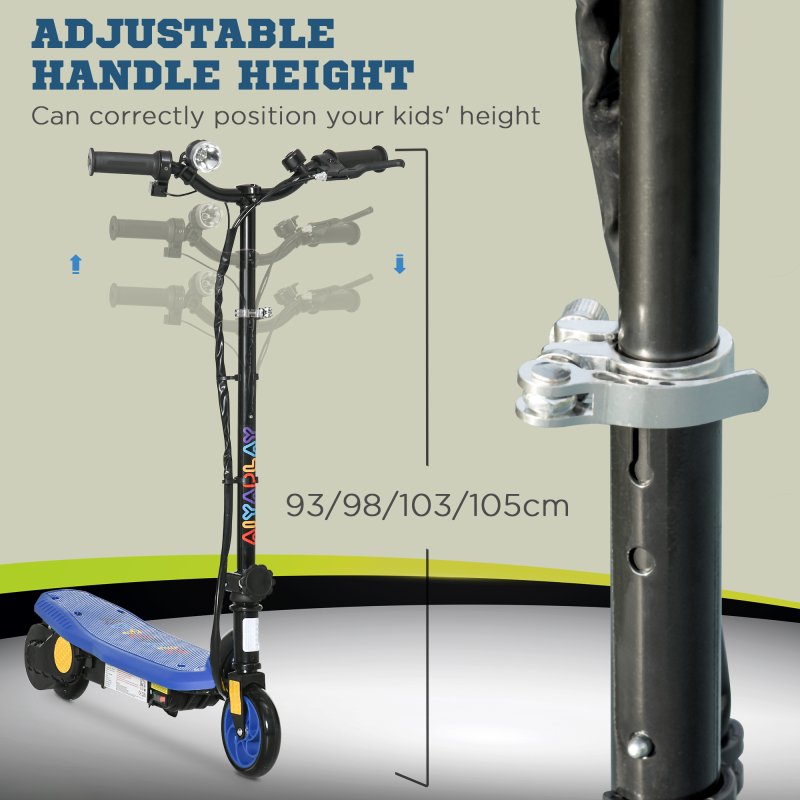 HOMCOM 120W E-Scooter Folding Electric Scooter with 12km/h Maximum Speed, Three Mode LED Headlight, Adjustable Height, Warning Bell, for Ages 7-14 Years - Blue