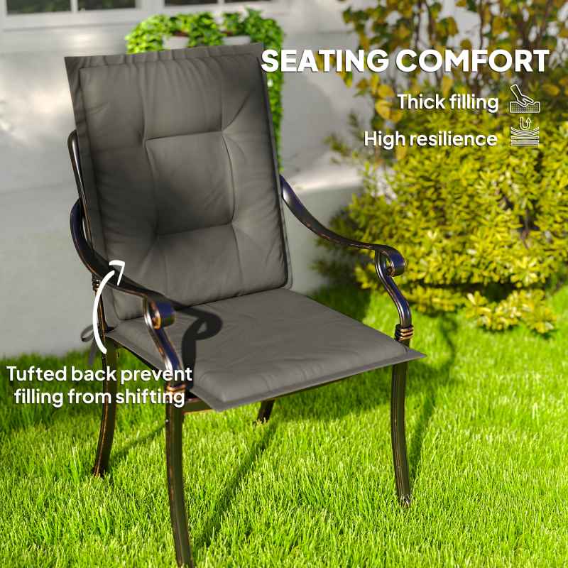 Outsunny Set of 4 Garden Chair Cushions with Backs, 108L x 50W x 5H cm Outdoor Seat Cushions Outdoor Seat Pads with Backrest, Tufted Back, Ties Dining Chair, Light Grey