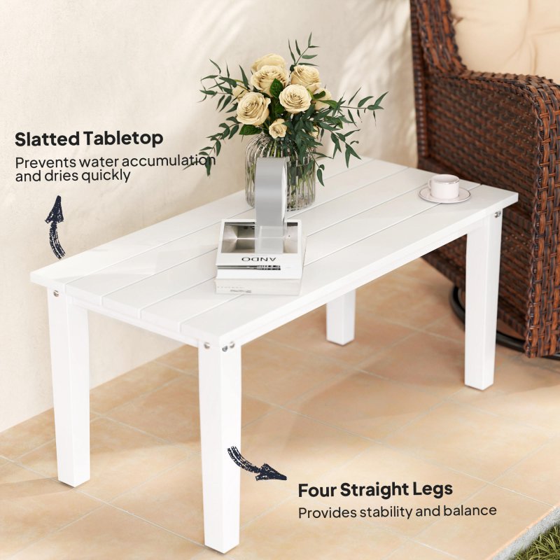 Outsunny Outdoor Garden Coffee Table, HDPE All-Weather Garden Table, Rectangular Outdoor Table with Slatted Tabletop for Patio, Balcony, 91 x 44 x 42 cm, White