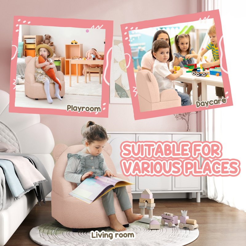AIYAPLAY Kids Armchair, Bear Shaped Toddler Chair, Baby Armchair for Bedroom Playroom Living Room, for Boys and Girls Aged 18 Months to 3 Years - Pink