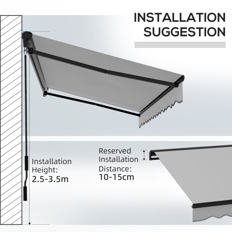 Outsunny 3.5 x 2.5m Electric Awning with Remote Controller, Aluminium Frame Retractable Awning, Half Cassette Sun Canopies for Patio Deck Door Window, Light Grey
