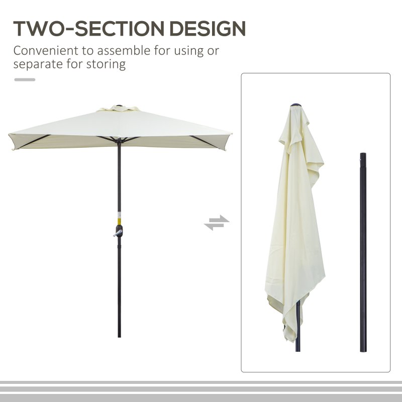 Outsunny Balcony Half Parasol Semi Round Umbrella Patio Crank Handle (2.3 m, Beige)- NO BASE INCLUDED