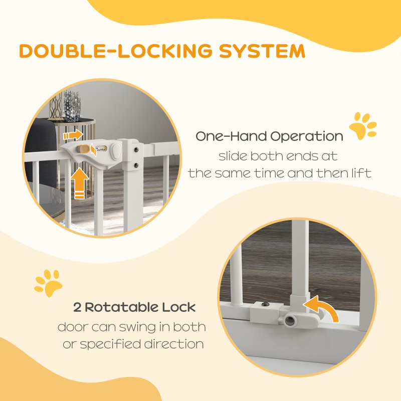 PawHut Dog Gate Stair Gate Pressure Fit Pets Barrier Auto Close for Doorway Hallway, 74-94cm Wide Adjustable, White