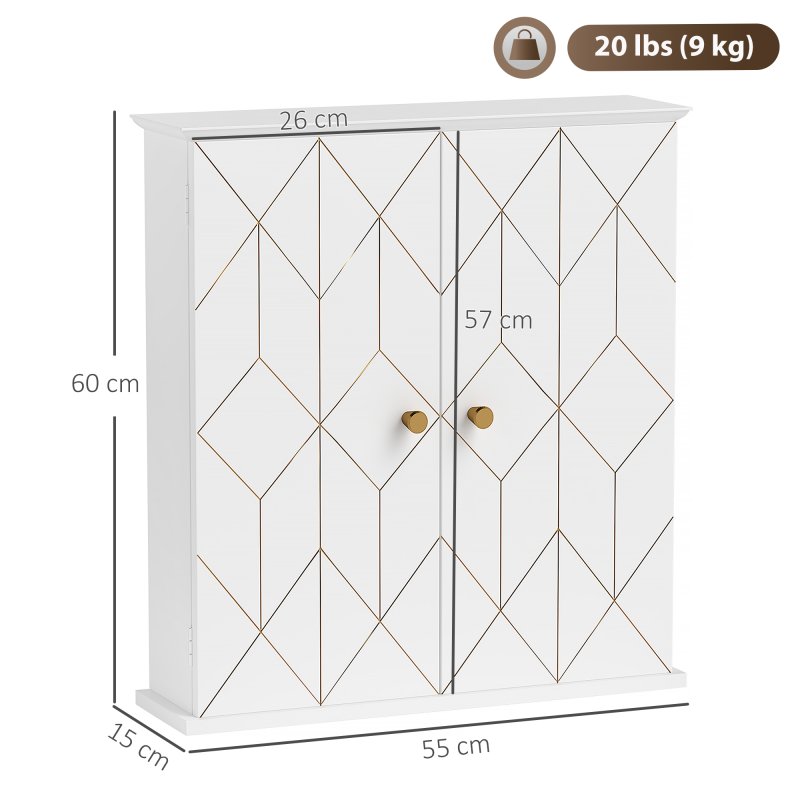 HOMCOM Bathroom Cabinet Wall Mounted, Bathroom Wall Cabinet Medicine Cabinet with 2 Doors, Adjustable Shelf, White