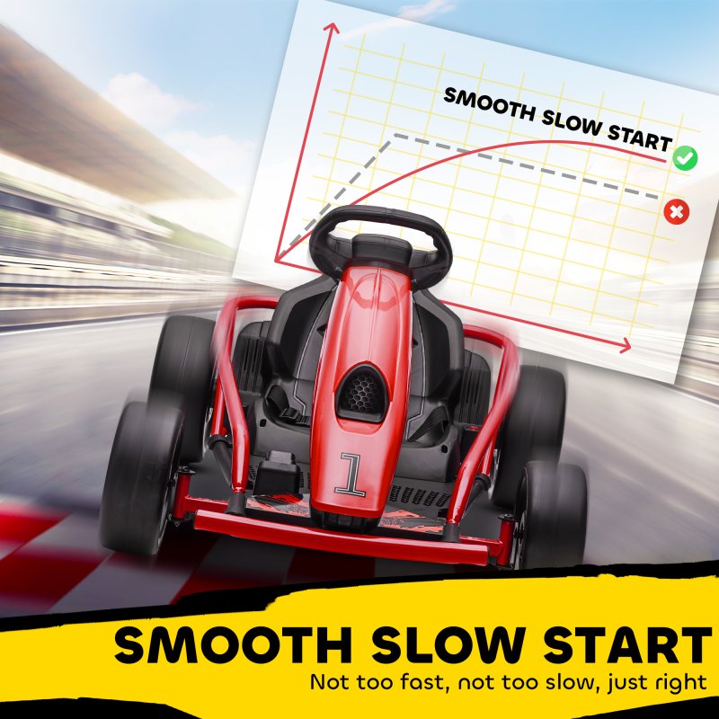 HOMCOM 24V Electric Go Kart for Kids, Drifting Ride-On Racing Go Kart with Slow Start, Music, Horn Honking and Safety Belt, for 8-12 Years Old, Red