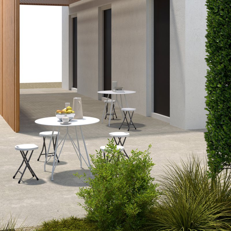 Outsunny Folding Stool Set of 4, Decorative Garden Stool Chair with Safety Latch, Foldable Garden Stools with Powder-Coated Steel Legs HDPE Seat and Handle for Indoor and Outdoor, White