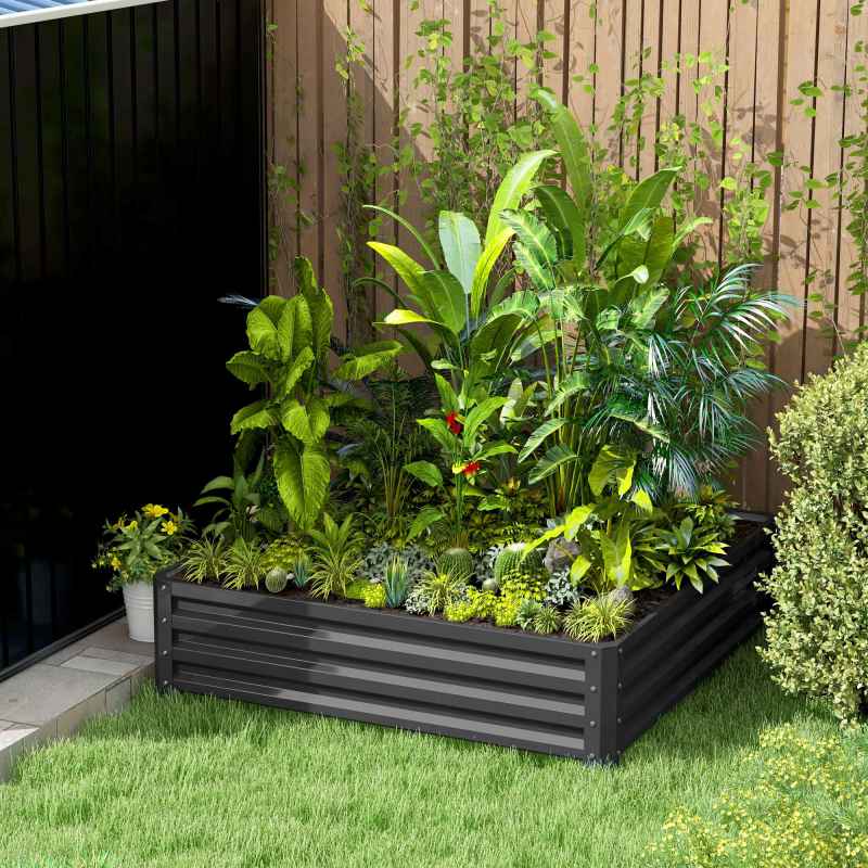 Outsunny 432L Square Raised Garden Bed Box with Weatherized Steel Frame for Vegetables, Flowers and Herbs, 120 x 120 x 30cm, Light Grey