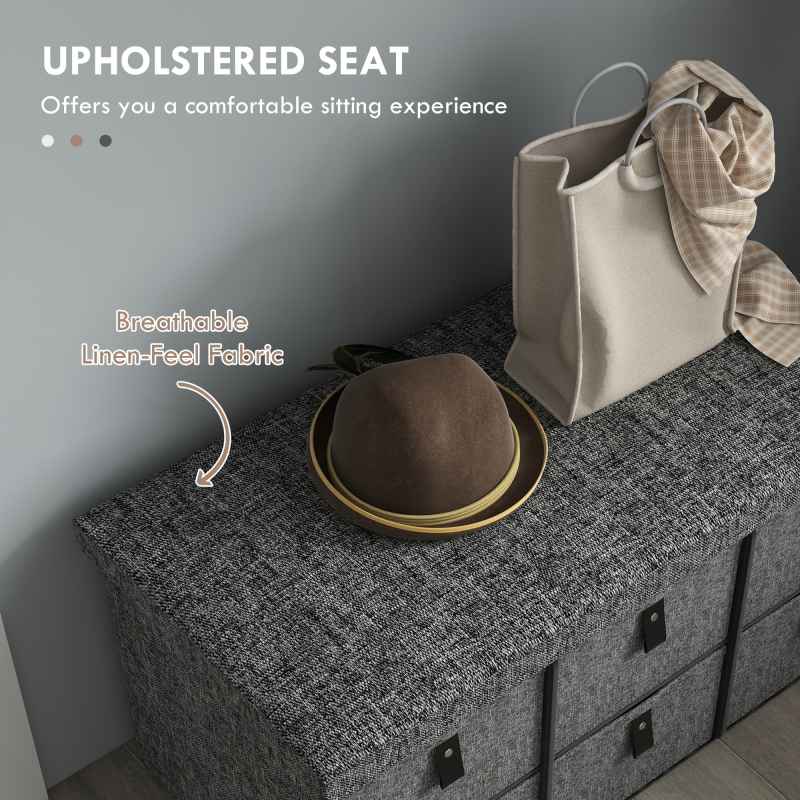 HOMCOM Shoe Bench with Seat, Shoe Storage Bench with Cushion and 6 Fabric Drawers for Entryway, Hallway, Living Room, Bedroom