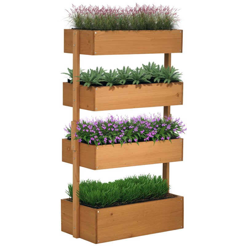 Outsunny 80cm x 45cm x 142cm 4-Tier Raised Garden Bed, Fir Wood Vertical Planter Box, Freestanding Elevated Plant Stand for Indoor Outdoor Use, Orange