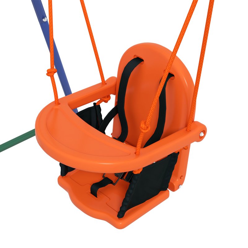 Outsunny 2 In 1 Nursery Swing for Toddlers, Kids, Garden Swing Set with Comfortable Seats, Safety Belt for Indoor, Outdoor Play - Blue and Orange