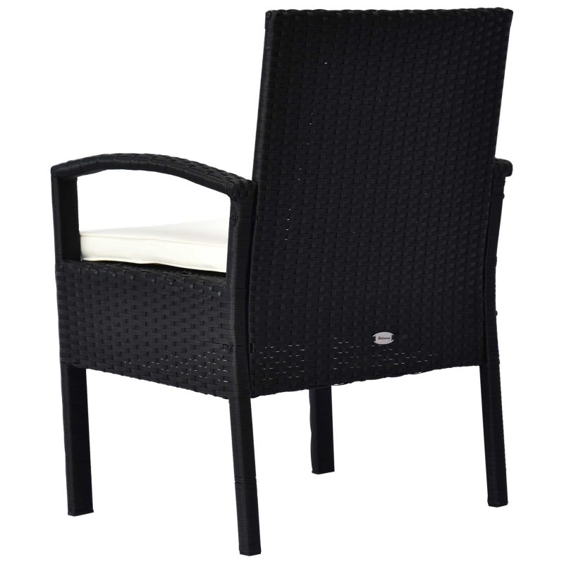 Outsunny 3 Pieces Rattan Bistro Set, Wicker Garden Furniture Set with Glass Top Coffee Table and Chairs, Washable Cushions for Outdoor, Patio, Balcony, Black