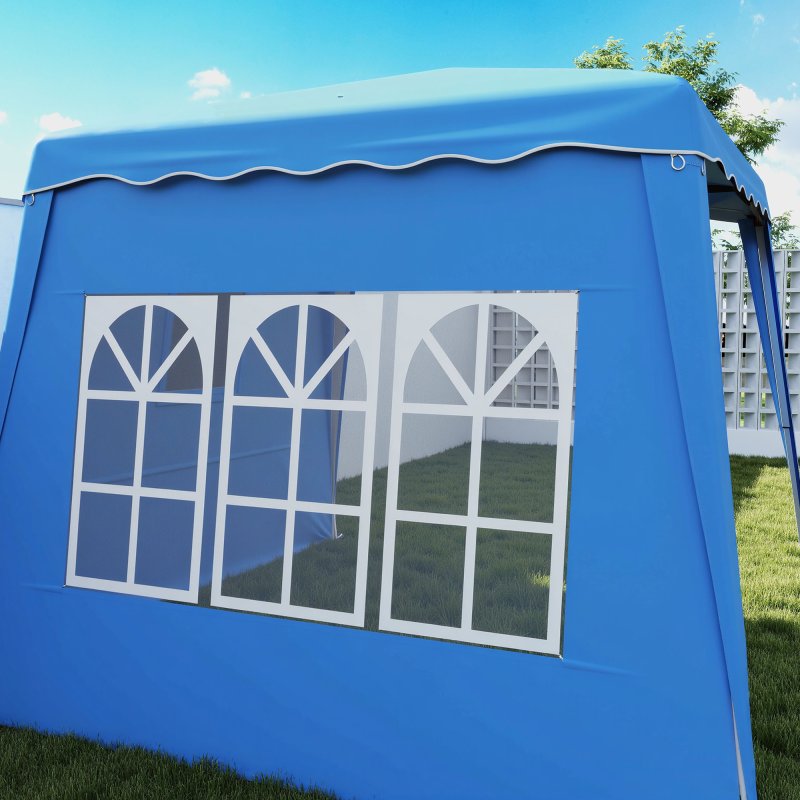 Outsunny 2.4 x 2.4m Pop Up Gazebo Canopy Tent with 2 Sidewalls and Carry Bag, Height Adjustable, UV50+ Party Tent Event Shelter for Garden, Patio, Blue
