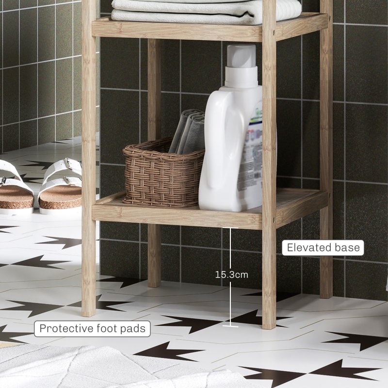 HOMCOM 4-Tier Bamboo Bathroom Storage Shelves, Freestanding Storage Shelving Unit, Multifunctional Display Plants Stand Shelf Rack Organiser