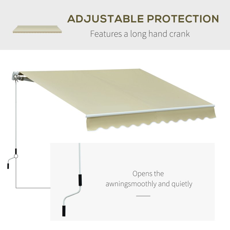 Outsunny 3m x 2.5m Garden Patio Manual Awning Canopy Sun Shade Shelter with Winding Handle Retractable Cream White