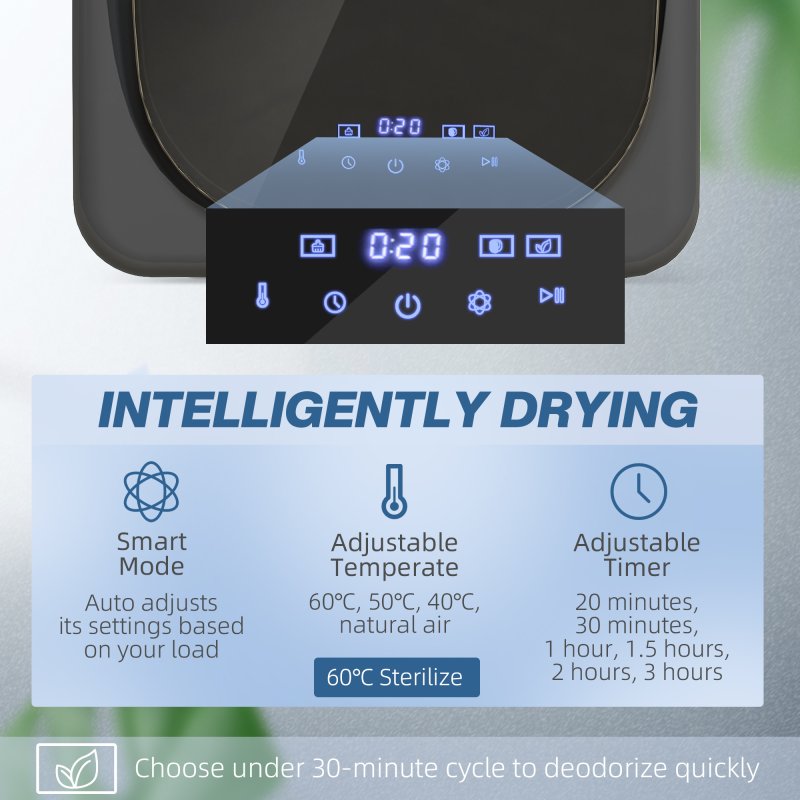 HOMCOM 4kg Vented Tumble Dryer with Deodorize, Smart Mode, 800W Compact Tumble Dryer with Stainless Steel Tub, Front Load, for Flat, Home, RVs, Grey