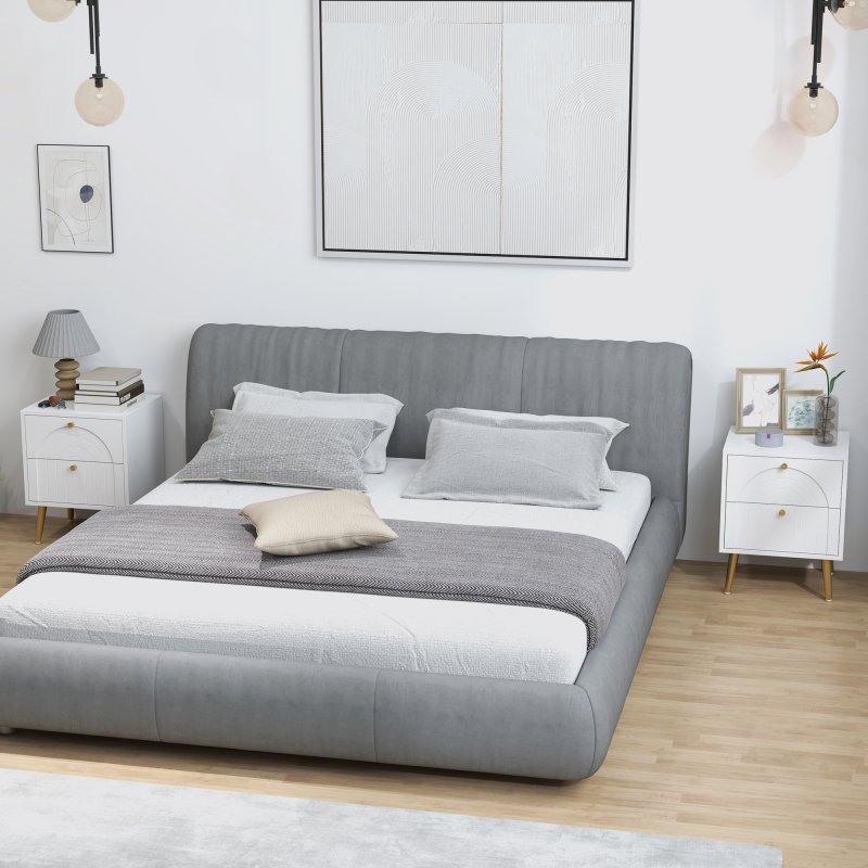 HOMCOM Bedside Table Set of 2, Modern Bedside Cabinets with 2 Drawers and Steel Legs, Side Tables for Living Room, Bedroom, 40 x 35 x 50 cm, White