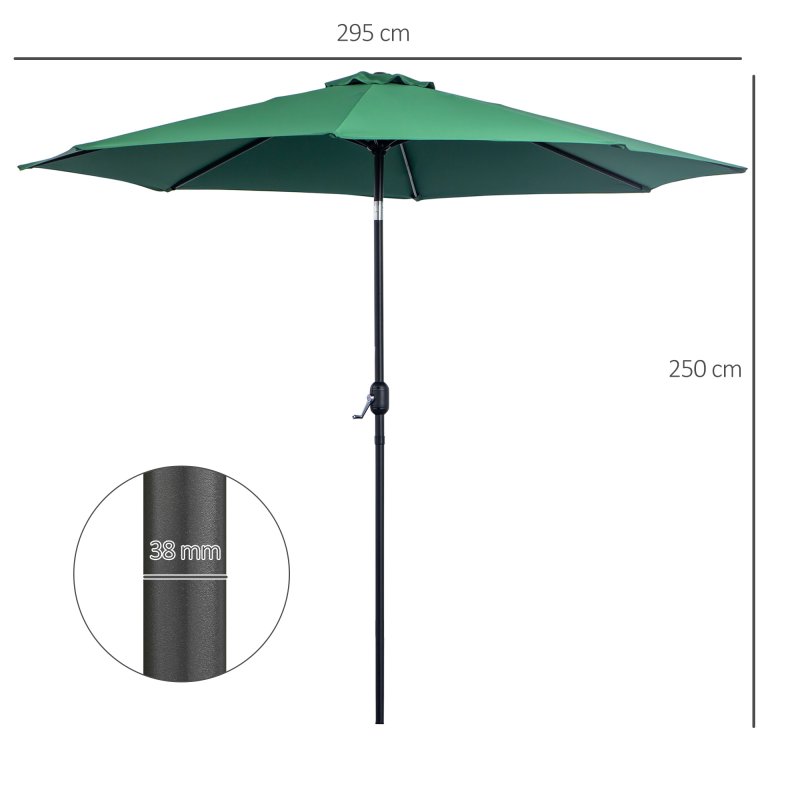 Outsunny 3(m) Garden Parasol Umbrellas, Outdoor Sun Shade with 8 Ribs, Tilt and Crank Handle for Balcony, Bench, Garden, Green