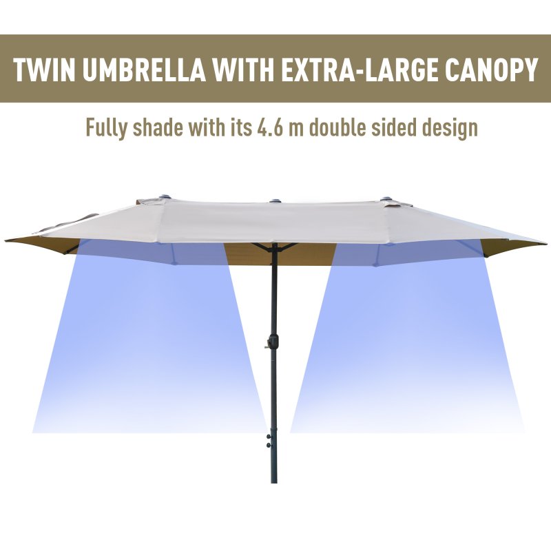 Outsunny 4.6m Garden Parasol Double-Sided Sun Umbrella Patio Market Shelter Canopy Shade Outdoor with Cross Base - Khaki