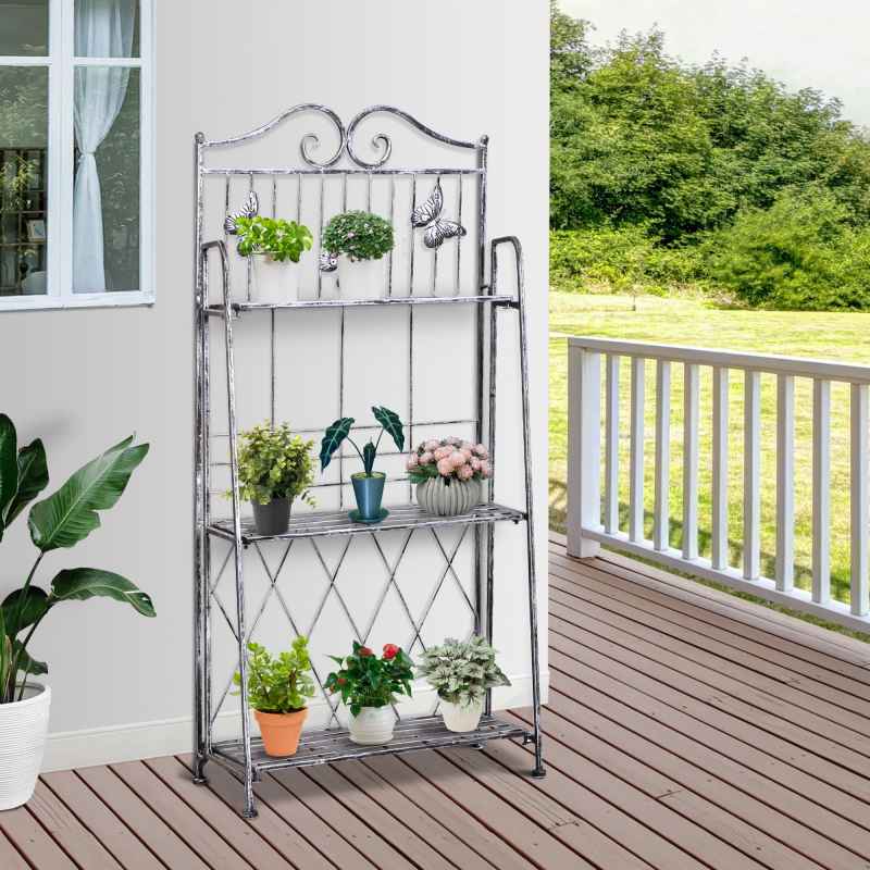 Outsunny 3 Tier Plant Stand Indoor Outdoor, Metal Plant Shelf Flower Display Rack for Potted Plants Garden Balcony Decor, 44 x 25 x 96 cm