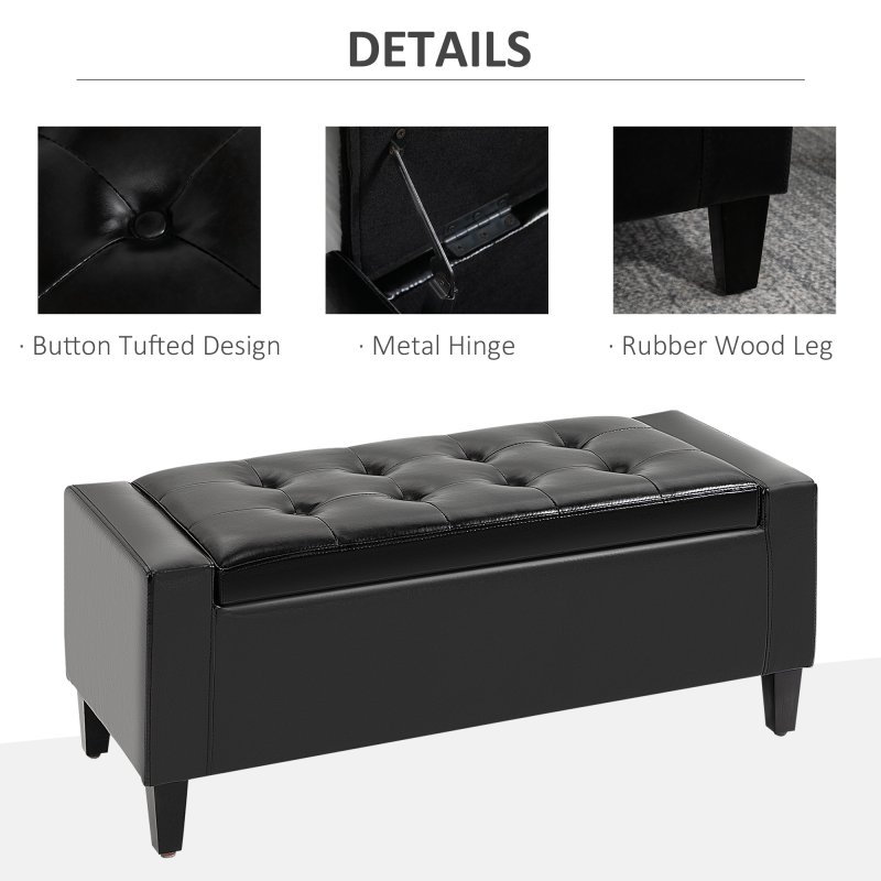 HOMCOM PU Leather Storage Ottoman Bench Storage Chest Tufted Ottoman Cube w/ Flipping Top 92L x 40W x 40H cm
