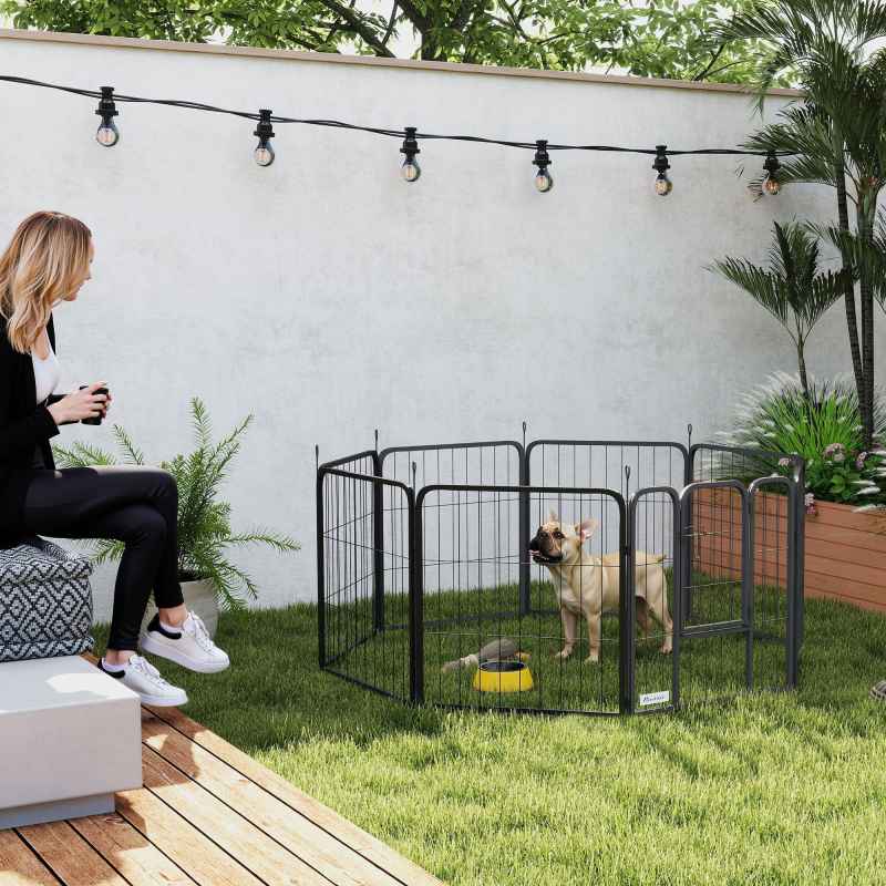 PawHut Dog Pen, 8 Panel Puppy Pen, Steel Dog Playpen, for Small Breeds, 60cm Tall, Black
