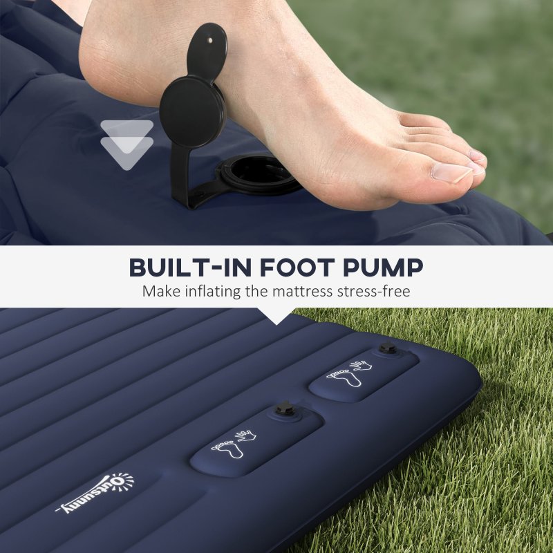 Outsunny Double Air Bed with Foot Pump and Carry Bag, Inflatable Mattress for Guest, Camping, Travel, 195 x 140 x 10cm, Blue