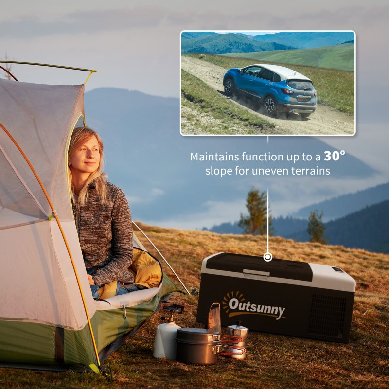 Outsunny 16L Car Refrigerator,  Portable Compressor Camping Fridge Freezer with 12/24V DC and 100-240V AC for Car, RV and Camping Use, Down to -20°C, Black