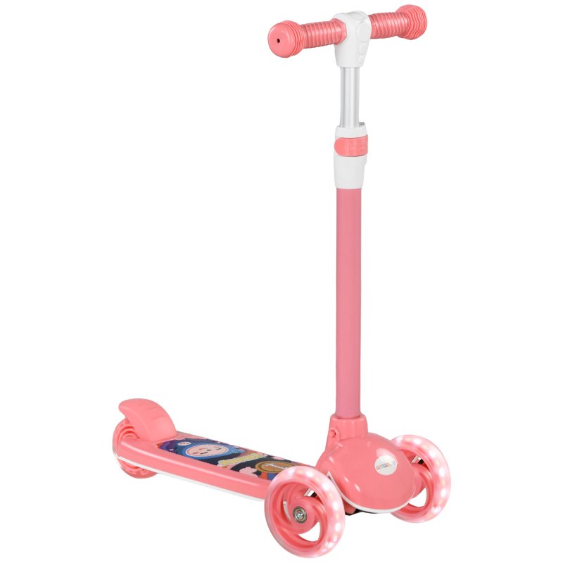 AIYAPLAY Kids Scooter, 3 Wheel Scooter for Toddlers Ages 2-6, with 3-level Adjustable Height, LED Light, TPE Handlebar, Kick Scooter for Boys and Girls, Pink