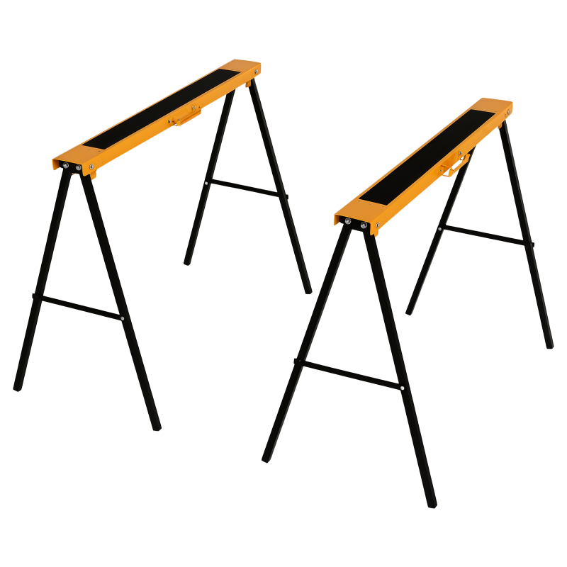 HOMCOM 2PCS Saw Horse Twin Pack Folding Workbench Metal Trestle Stands with Non-slip EVA Surface for Sawing Work Max Load 125kg