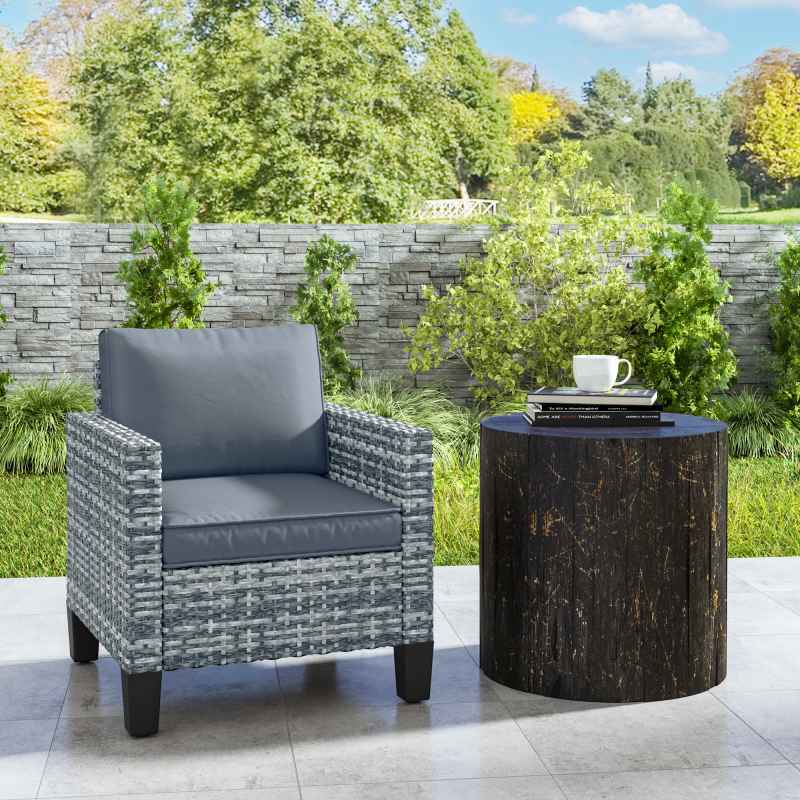 Outsunny Single Seater Rattan Garden Armchair, PE Wicker Rattan Chair with Armrests and Cushions, Garden Chair with Galvanised Steel Frame for Conservatory, Porch, Light Grey