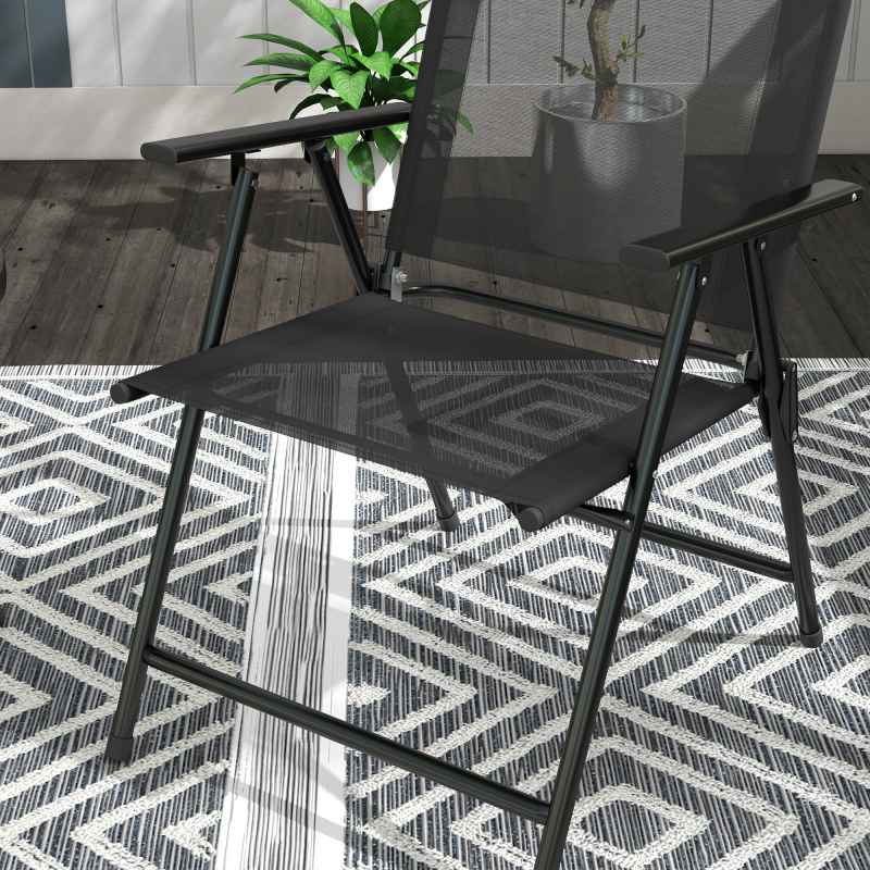 Outsunny Garden Bistro Set, 3 Pieces Table and Chairs Set, Outdoor Garden Furniture with Foldable Breathable Mesh Fabric Armchairs & Glass Top Coffee Table, Black