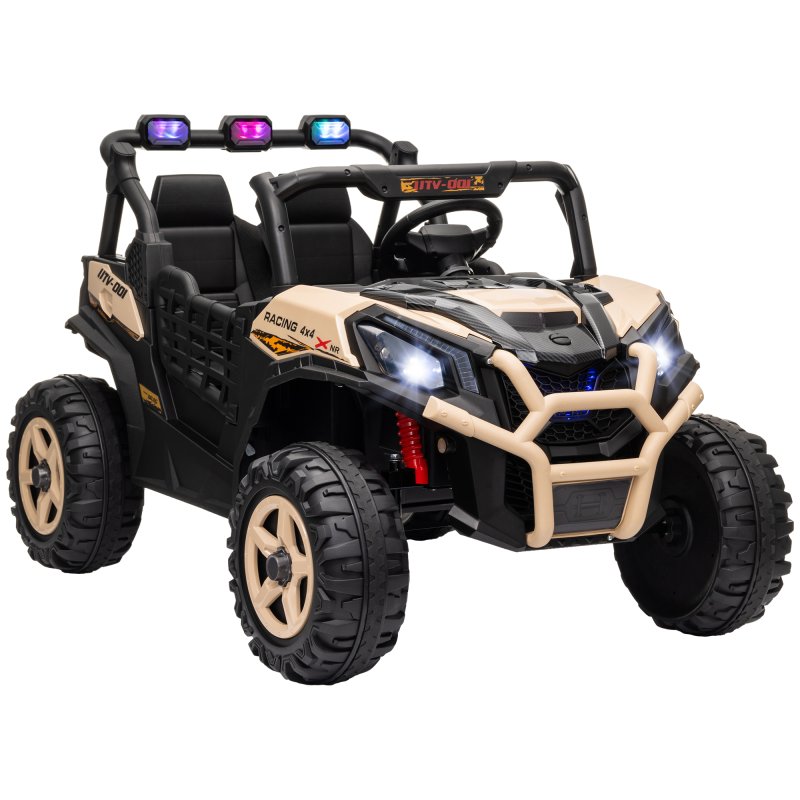 AIYAPLAY Kids Electric Ride on Car 2-Seater, 24V Truck UTV with Remote Control, Suspension System, LED Lights, Horn, Music, for 3-8 Years, khaki