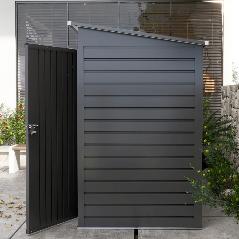 Outsunny 8 x 4FT Garden Shed, Galvanised Metal Shed, Easy to Assemble, Outdoor Tool Storage Shed with Pent Roof, Lockable Door and 2 Vents, Grey