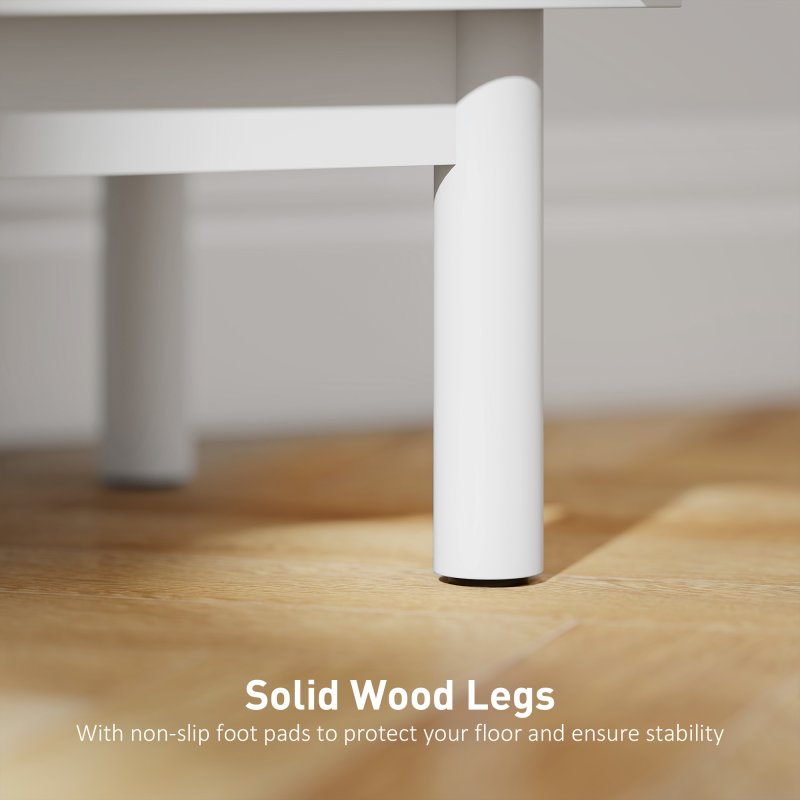 HOMCOM Rattan Bedside Table, Boho Bedside Cabinet with Adjustable Shelf and Solid Wood Legs, Side Table for Living Room, Bedroom, White