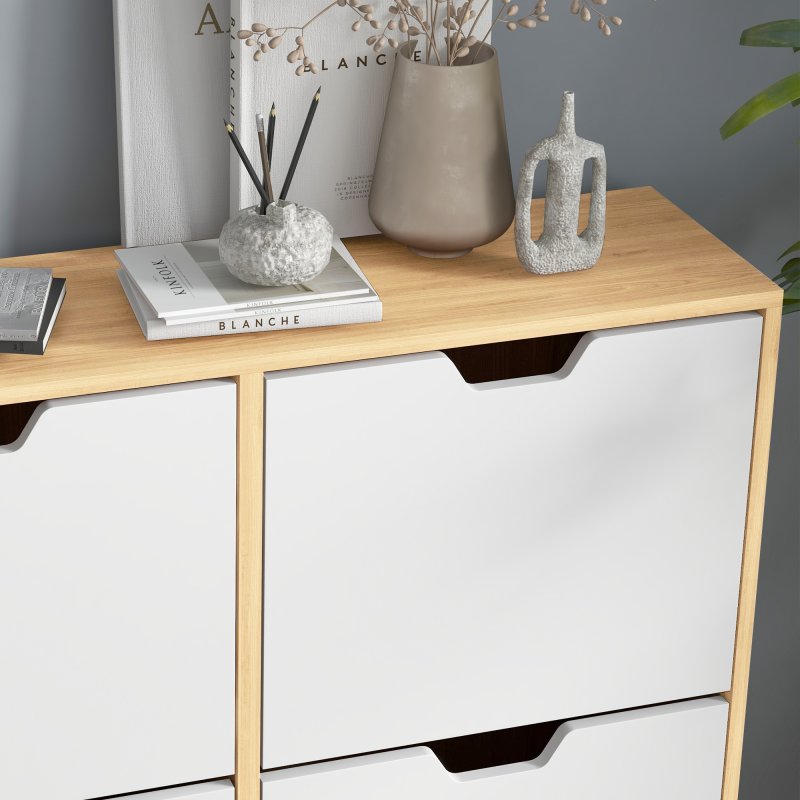 HOMCOM Modern Shoe Cabinet with 4 Flip Drawers and Adjustable Shelf, Hallway Shoe Cupboard Storage Organizer for 16 Pairs of Shoes