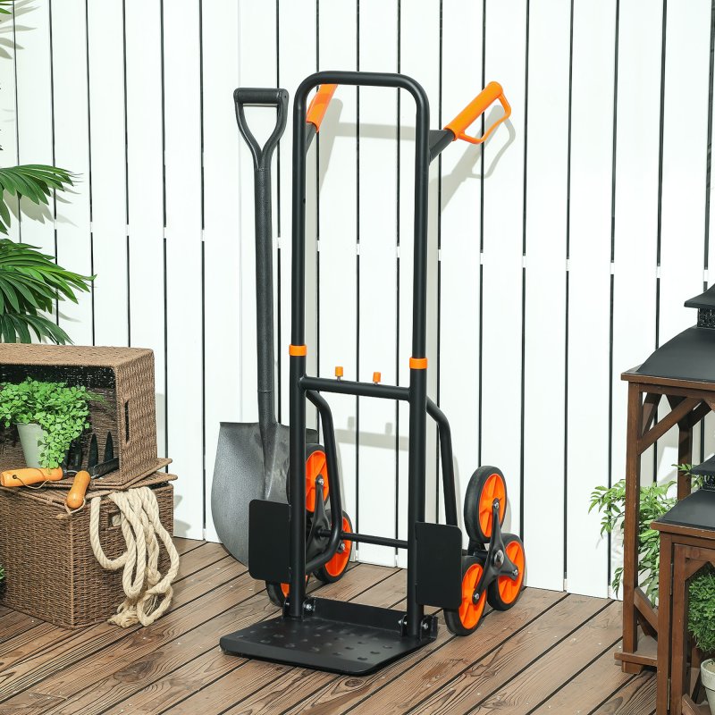 DURHAND Steel Folding Hand Truck, Heavy Duty Foldable Trolley on Wheels, Multi-Purpose Sack Truck Moving Trolley, 120kg, Orange