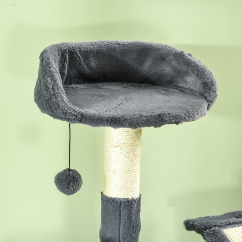 PawHut 177cm Cat Tree for Indoor Cats, Mult-level Kitten Climbing Tower, with Scratching Posts, Two Cat Houses, Perches, Toy Ball - Dark Grey
