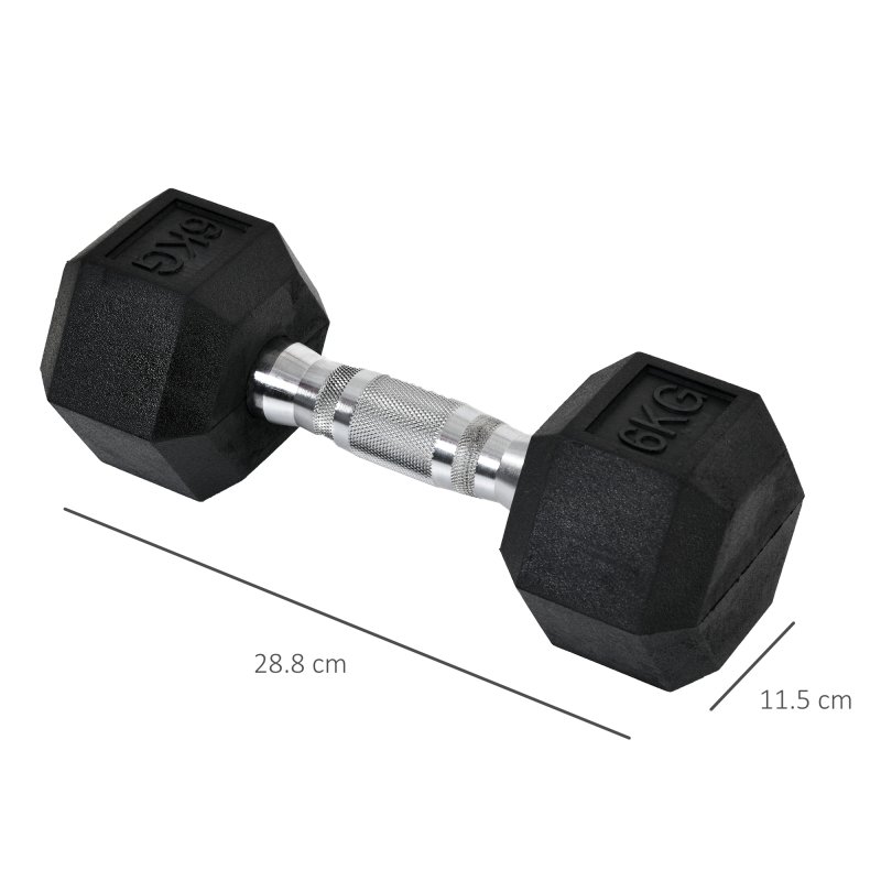 HOMCOM Rubber Dumbbell Sports Hex Weights Sets Home Gym Fitness Hexagonal Dumbbells Kit Weight Lifting Exercise (2 x 6kg)