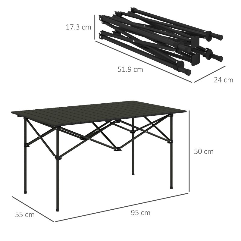 Outsunny Portable Camping Table, 3ft Lightweight Folding Aluminium Picnic Table with Roll Up Top, Carry Bag for Outdoor Camping, Picnic, Hiking, Cooking, BBQ, Fishing, Black