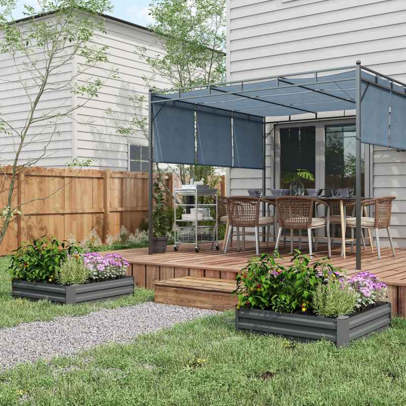 Outsunny Set of 2 291L Raised Garden Bed, Elevated Planter Box with Galvanised Steel Frame for Growing Flowers, Herbs, 100 x 100 x 30 cm, Dark Grey