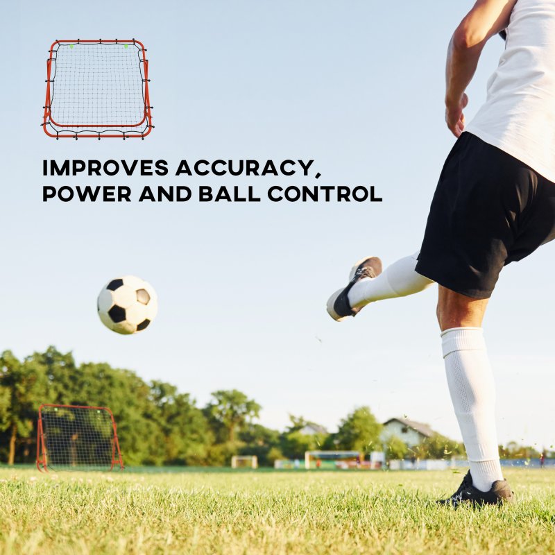 HOMCOM Football Rebounder Net, Adjustable Kickback Target Goal Teens Adults Training Aid for Multi-Sports Practise, Red