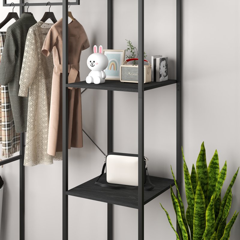 HOMCOM Coat Rack with Shoe Storage, 170cm Free Standing Hall Tree with Hanging Rail and Storage Shelves, 2-In-1 Coat Stand for Hallway, Entryway, Bedroom, Black