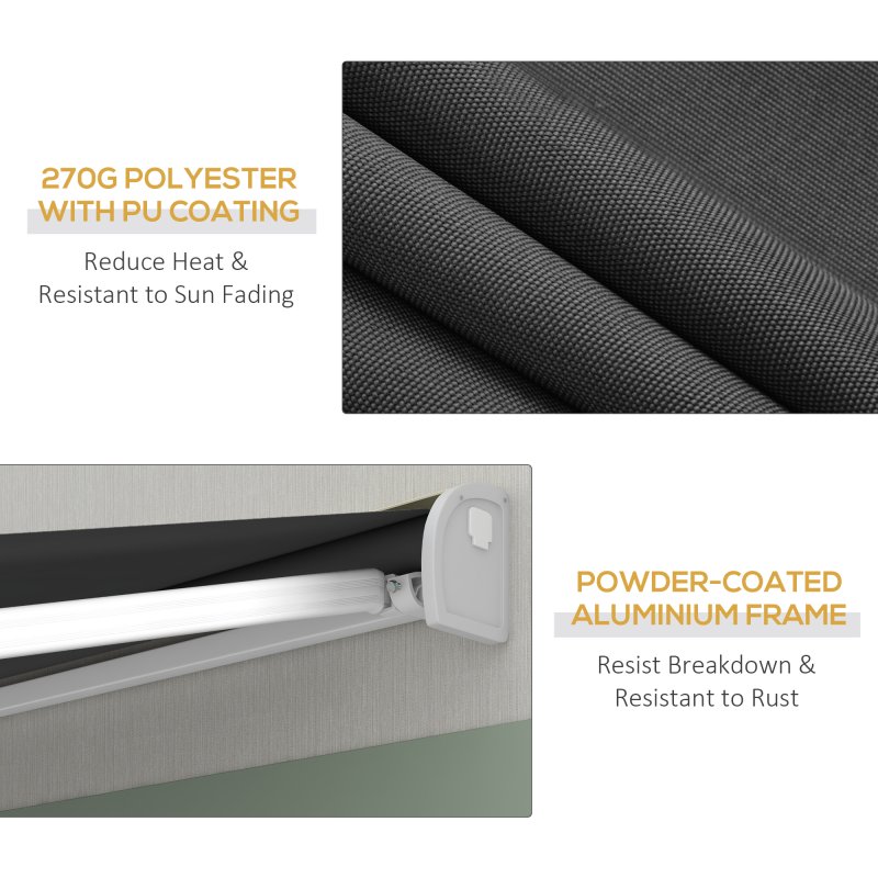 Outsunny 4 x 3(m) Electric or Manual Retractable Awning, Half Cassette, with Remote Controller, Manual Crank Handle and Aluminium Frame, Sun Canopies for Patio Deck Door Window, Grey