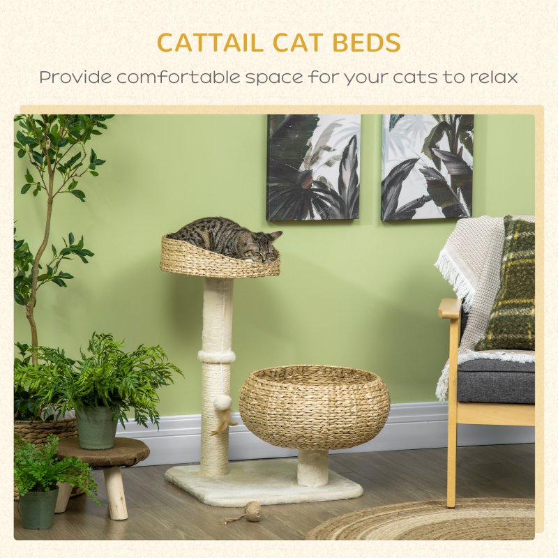 PawHut 72cm Cat Tree for Indoor Cats with 2 Beds, Kitten Tower with Scratching Post, Toy Ball - Beige
