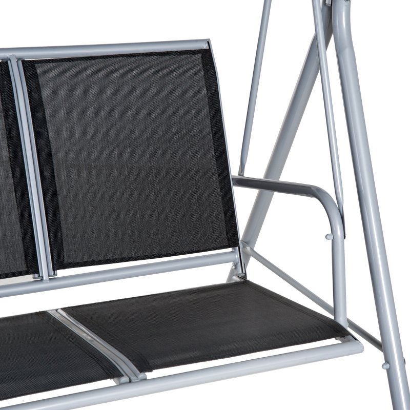 Outsunny 3 Seater Swing Chair, Garden Swing Bench with Adjustable Tilting Canopy, Breathable Mesh Seat and Heavy Duty Metal Frame for Patio, Yard, Black