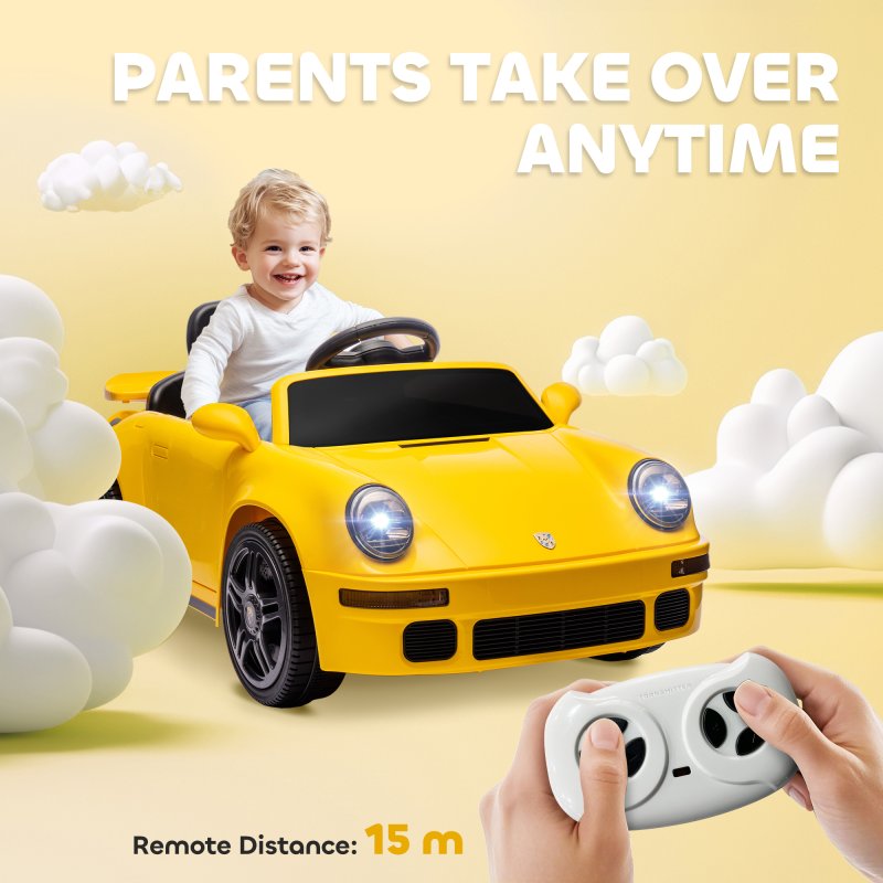 AIYAPLAY Licensed RUF CTR 2017 Electric Car for Kids, Ride On Car 12V Battery Powered Kids Electric Vehicle with Remote Control, Soft Start, MP3 Player, LED Lights, Horn, Yellow