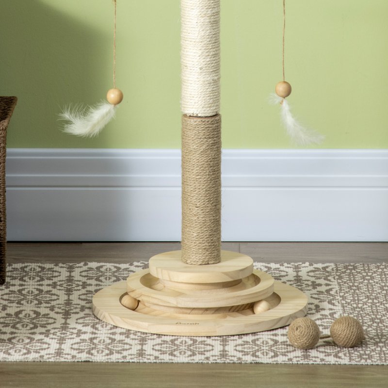 PawHut Cat Scratching Post Cat Tree, Kitty Activity Centre w/ Turntable Interactive Toy Ball, Cat Tower w/ Jute and Sisal
